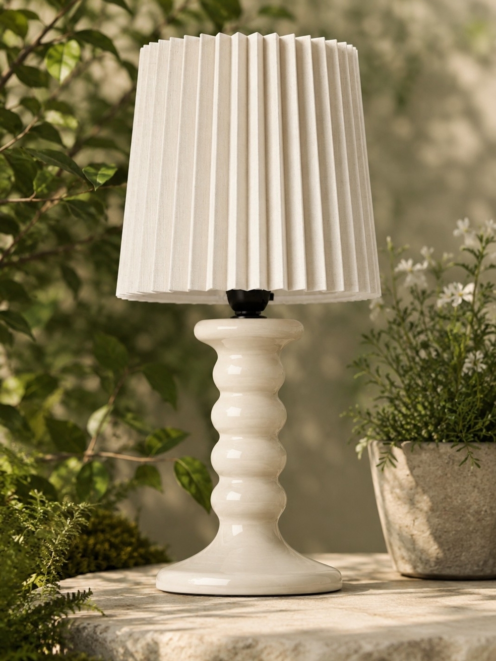 Room Essentials Cream Ceramic Table Lamp with Pleated White Shade - Picture 2 of 2